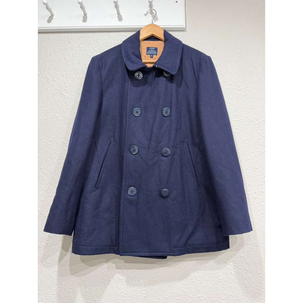 J Crew Bayswater Peacoat Navy Wool Blend M Quilt Lined Heritage Preppy Old Money